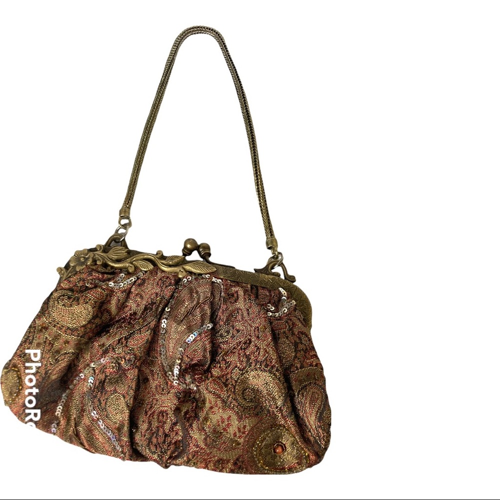 Kiss Clasp Small Purse Woven. W/Sequins‎ Antiqued Brass Finish Made in In…